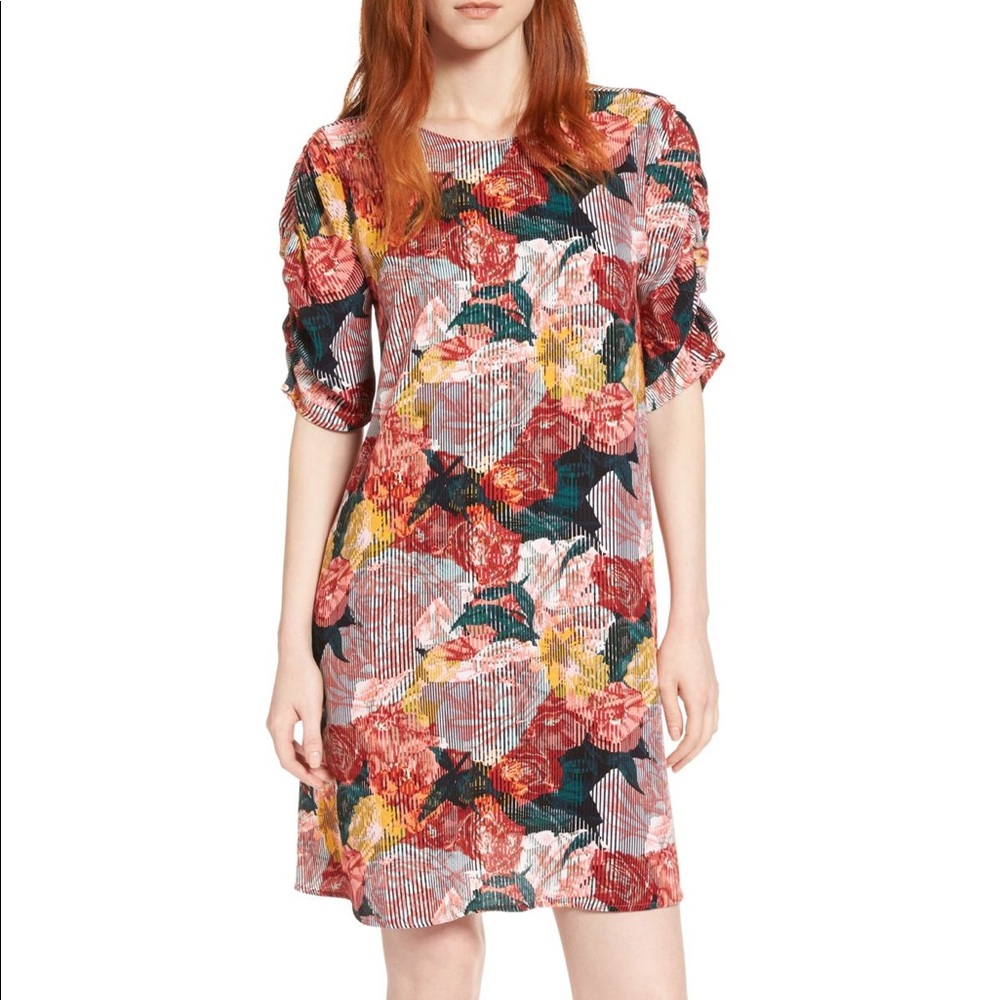 Halogen Ruched Sleeve Crepe Dress